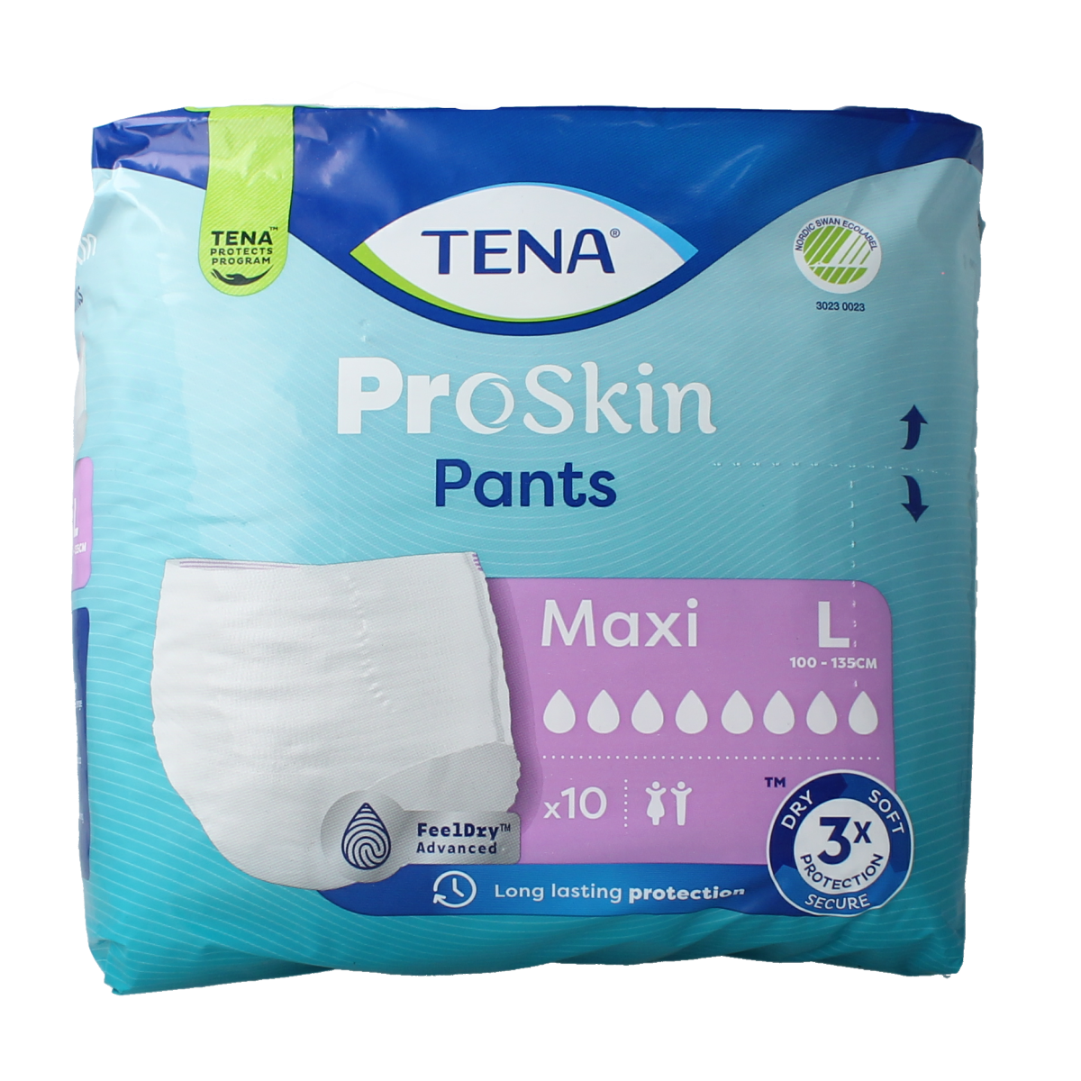 Tena Proskin Maxi Incontinence Pants in size L, pack of 10, designed for discreet and secure bladder protection.