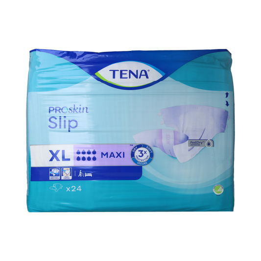 Tena Proskin Slip Maxi XL incontinence underwear, pack of 24, featuring soft, absorbent material for comfortable protection.