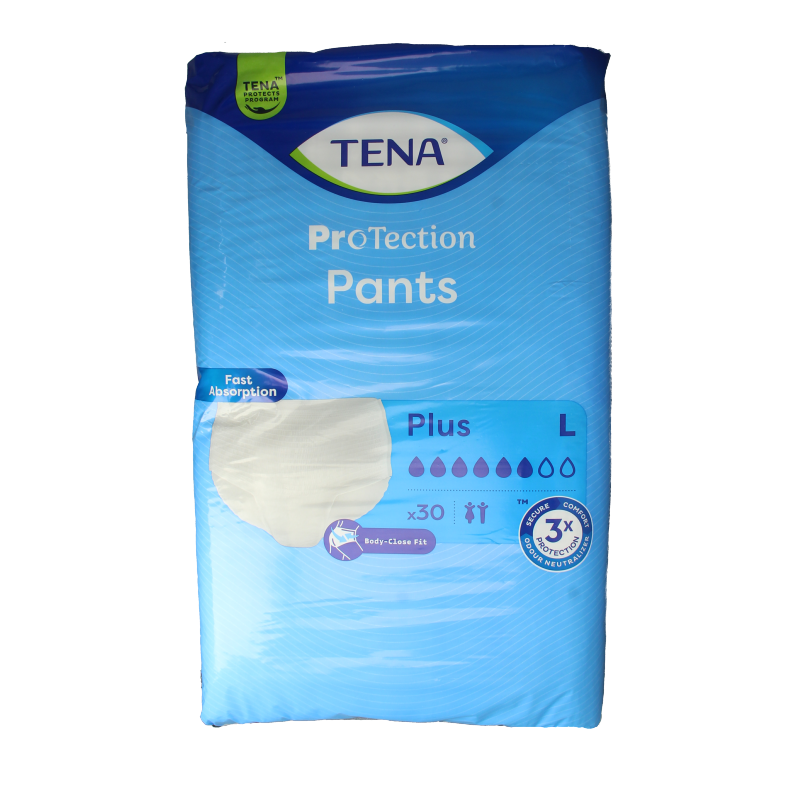 Tena Proskin Incontinence Pants Plus size L, 30 pieces, shown in the image with packaging and product details.
