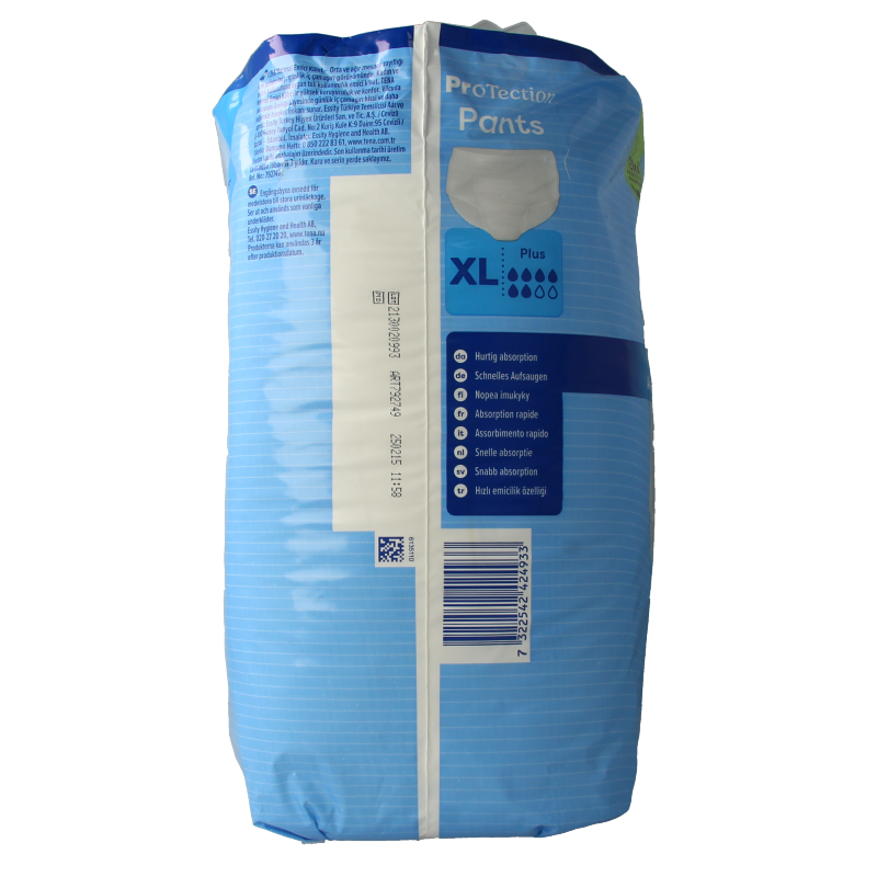 Tena Protection Plus XL incontinent pants in a pack of 12, showing the comfortable, discreet design and packaging.