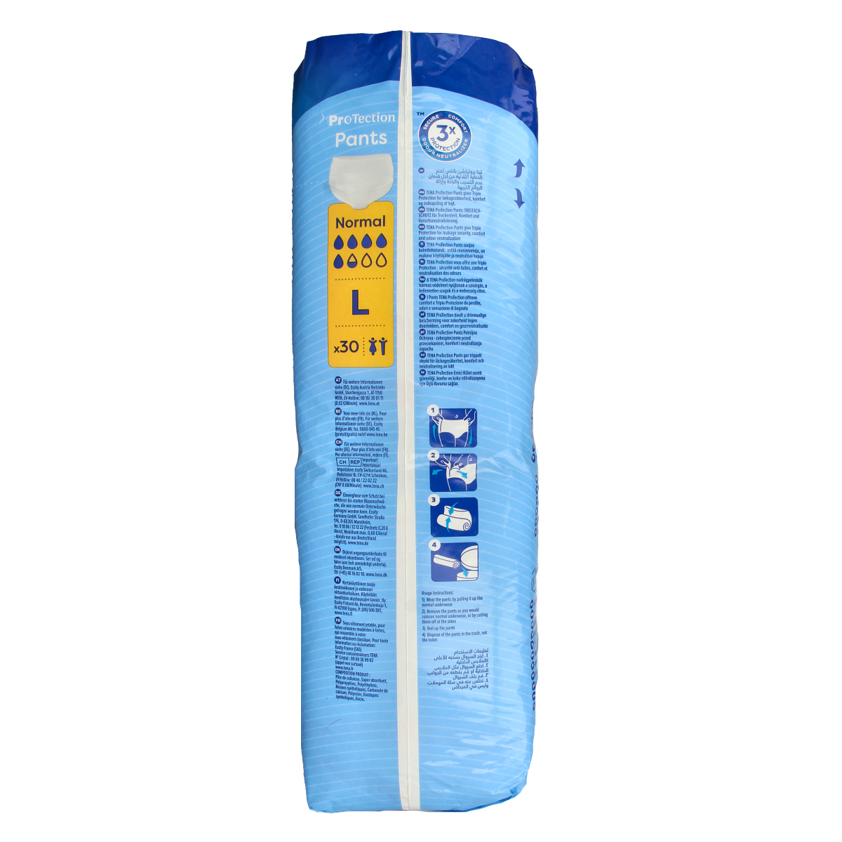 Tena Pants normal protection in size L, 30 disposable incontinent underwear with absorbent design for adult incontinence.