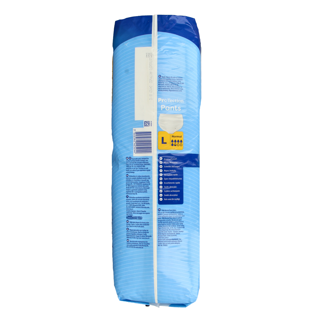 Tena Pants normal protection in size L, 30 disposable incontinence underwear with secure fit and breathable fabric.