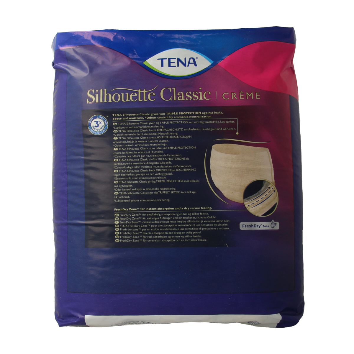 Tena Silhouet Classic+ high waist creme incontinence briefs, medium size, 9 pack, designed for comfort and protection