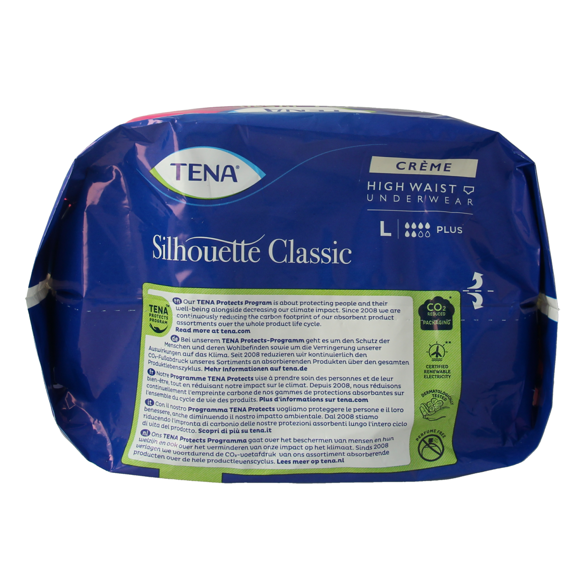 Tena Silhouet Plus high waist incontinence pads, creme color, size L, pack of 8, designed for discreet protection