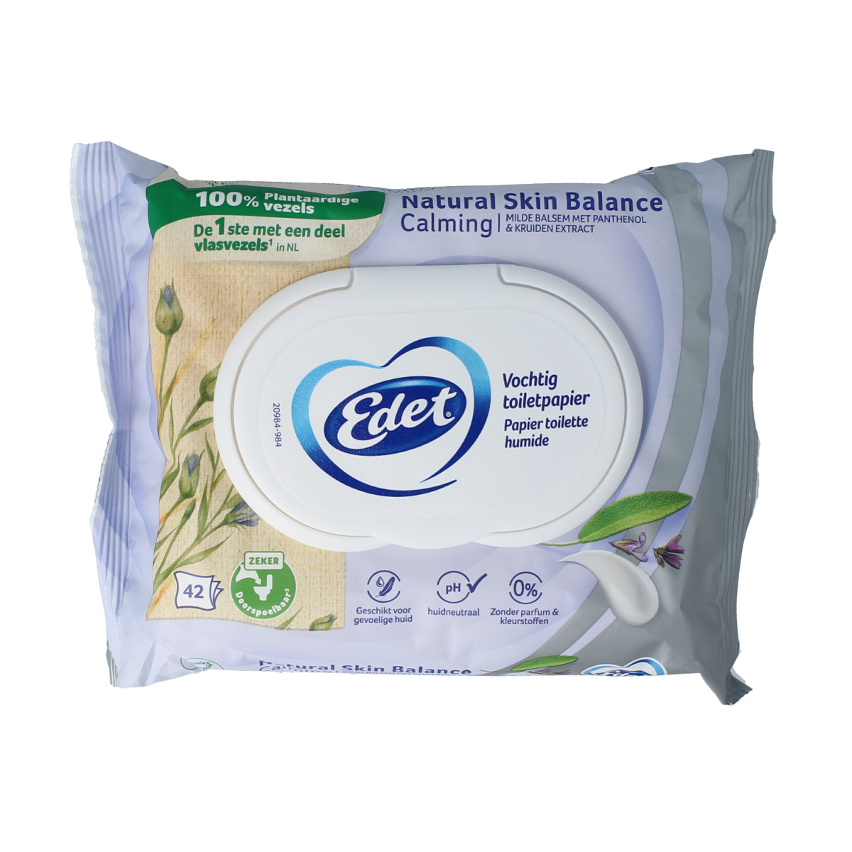 Edet Vochtig toiletpapier natural skin pack of 42 moist toilet wipes, soft and gentle for sensitive skin.