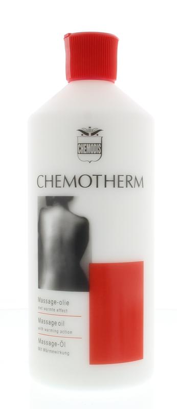 Chemodis Chemotherm massage oil in a 500ml bottle, used for body care and relaxation, with a smooth, clear liquid appearance.