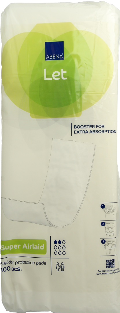 Abena Let super airlaid incontinence pads, 100 pieces, soft and highly absorbent for discreet incontinence protection.