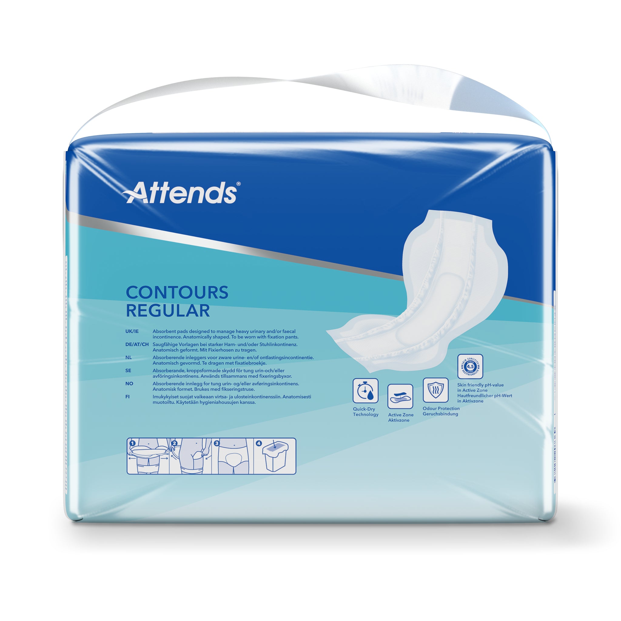 Attends Inlegger Contours 6 incontinence pads, 35-pack, with discreet design and absorbent core for comfortable protection.
