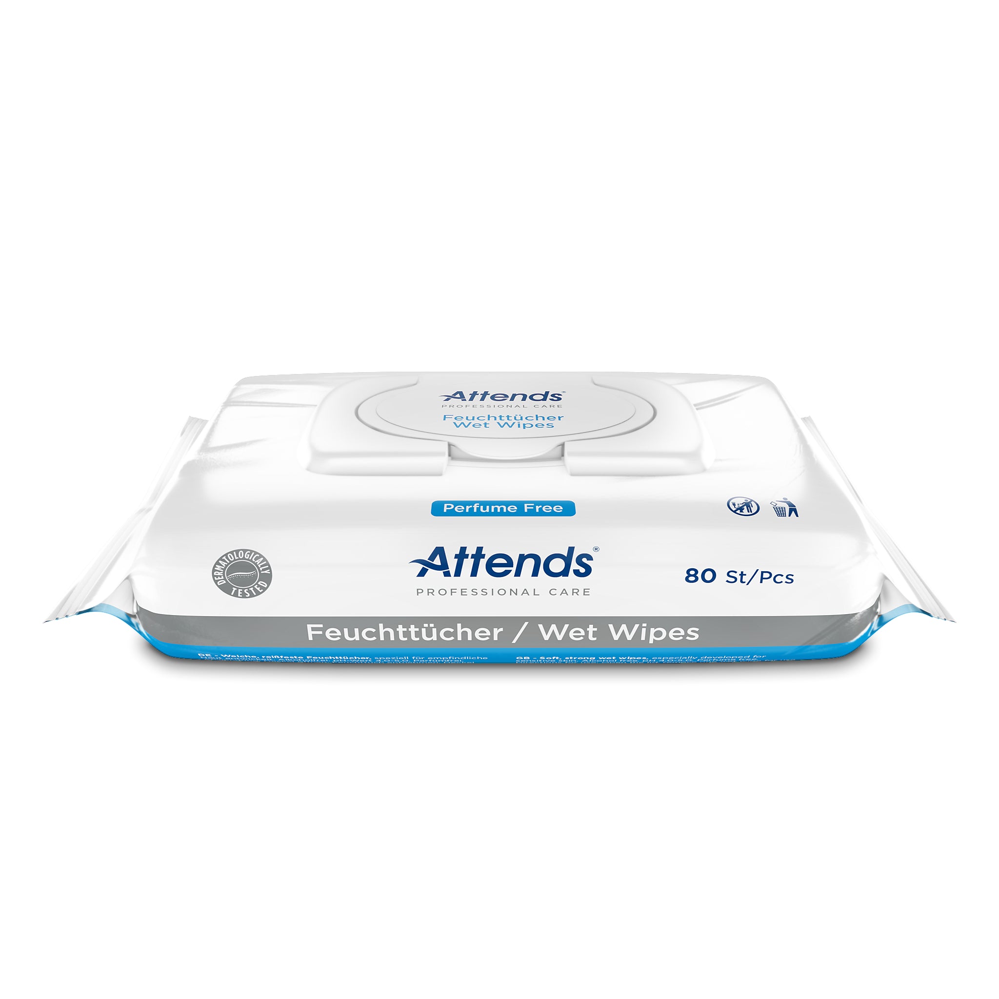 Attends Care wet wipes for personal hygiene, 80 count, soft and gentle for body cleansing.