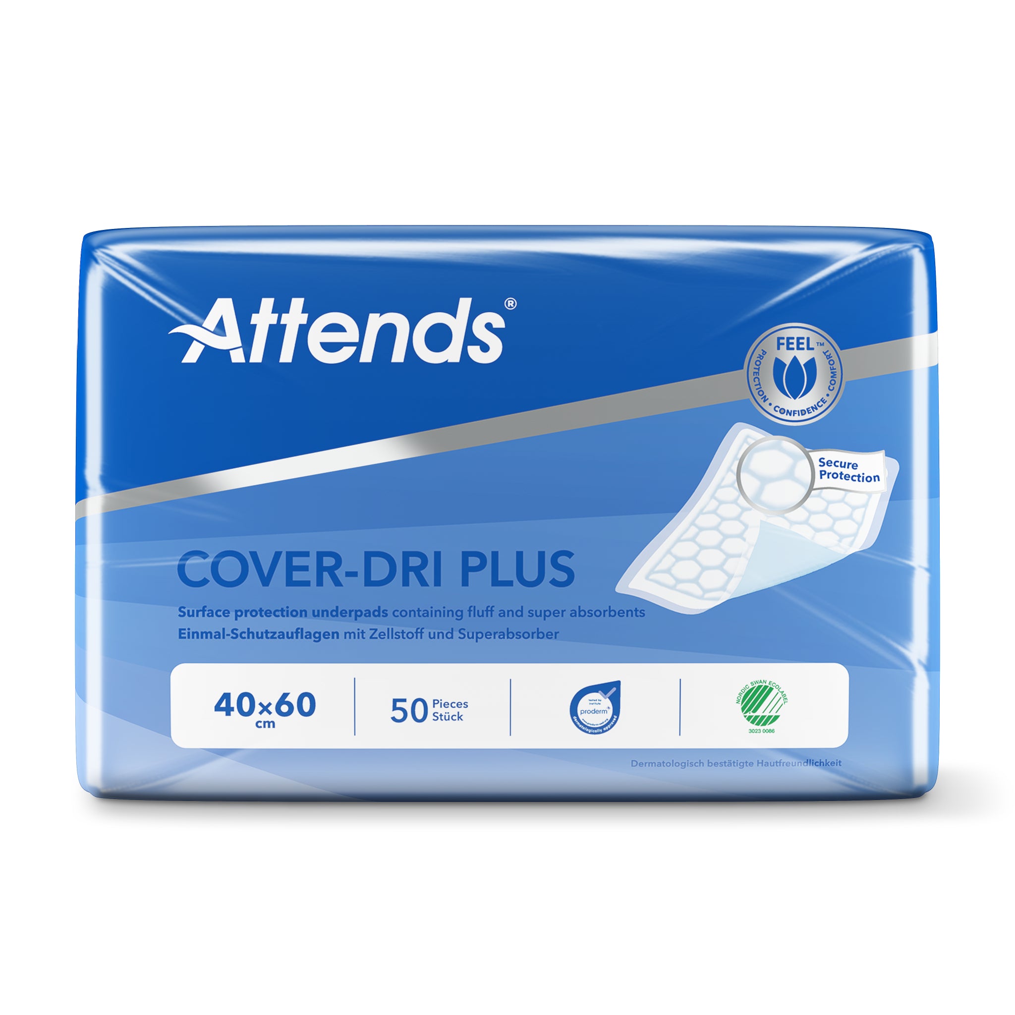 Attends Cover Dri+ incontinence pads, 40x60 cm, 50 pieces, absorbent adult protection product by Attends.