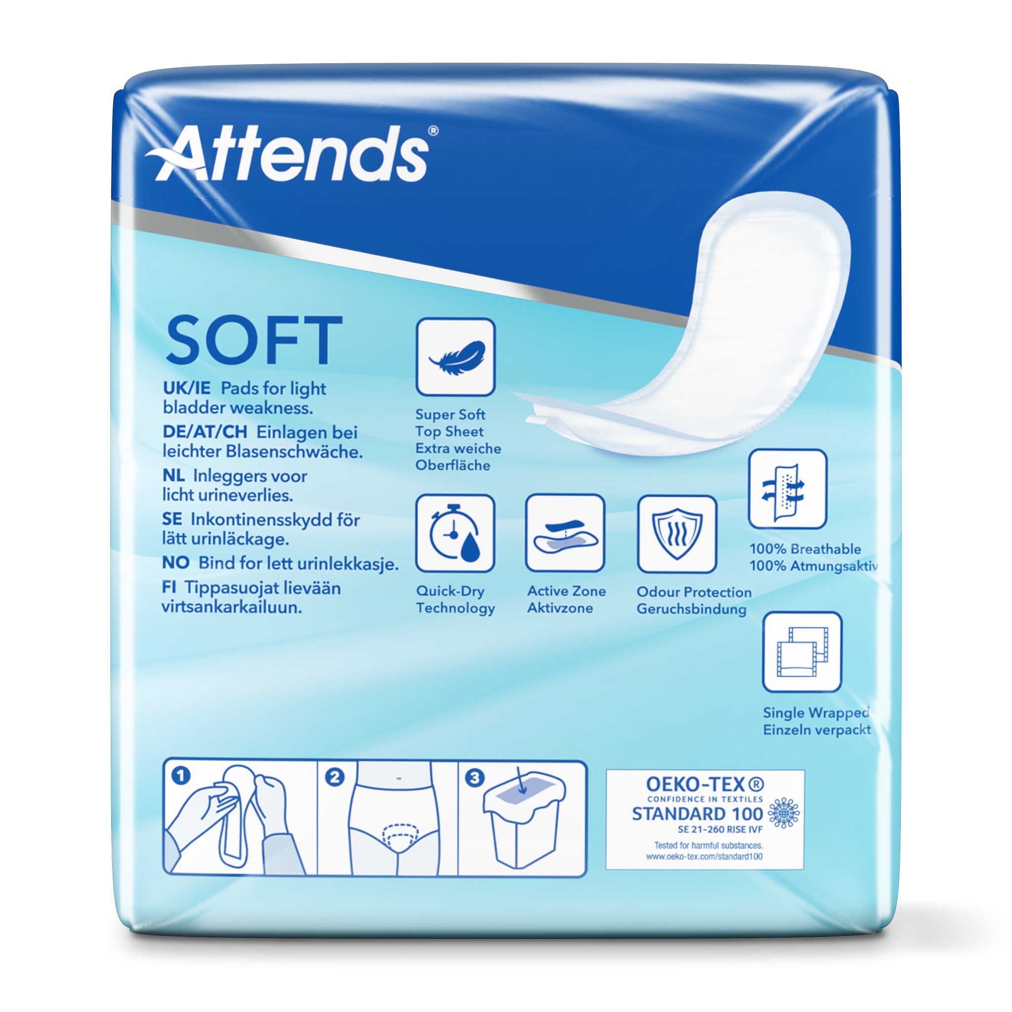 Attends Inlegger Soft Extra Plus incontinent pads, 10 packs, featuring absorbent, discreet incontinence protection from Attends.