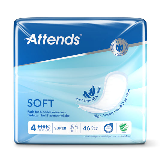 Attends Inlegger Soft Super 4 incontinent pads, 46-pack, discreet absorbent incontinence underwear for adults.