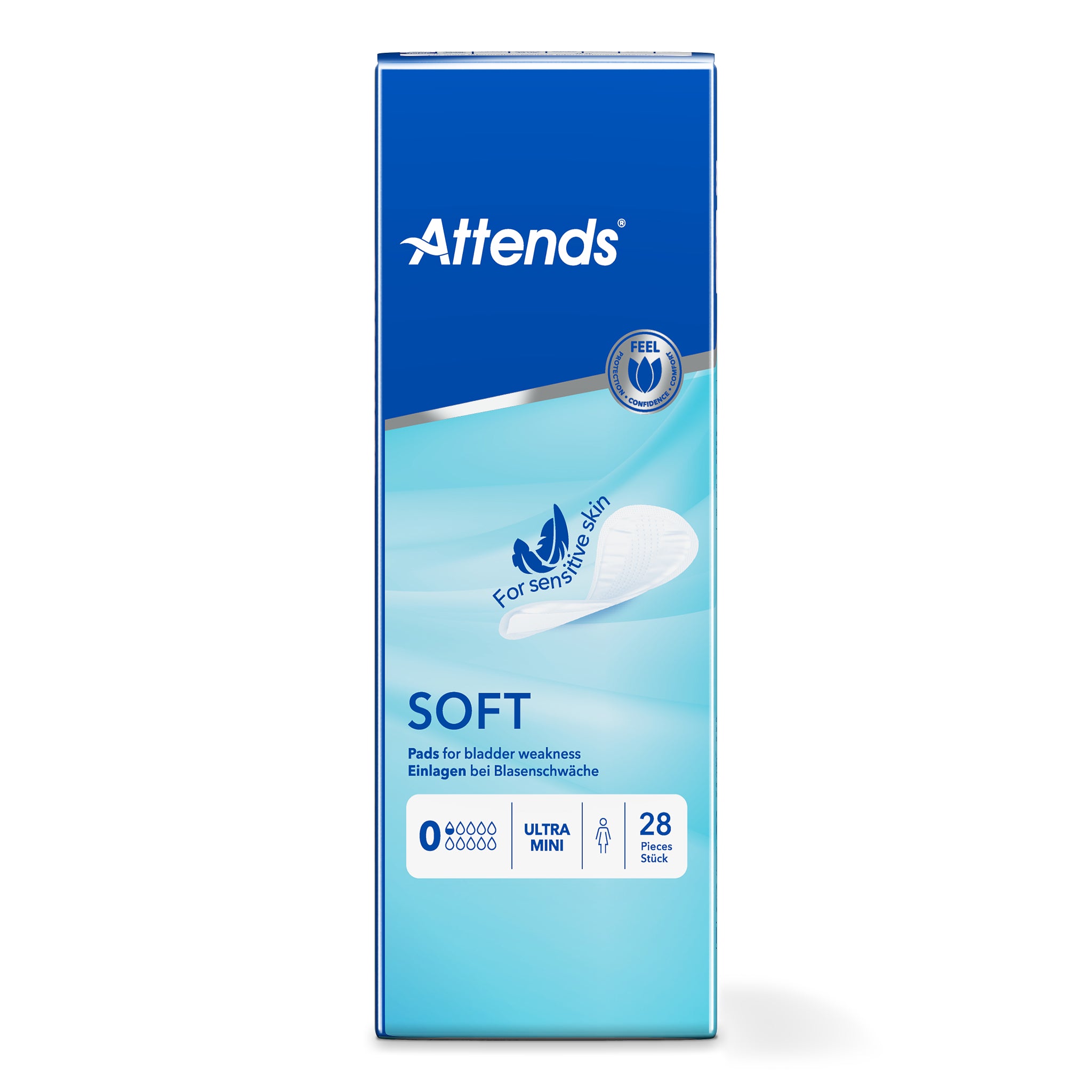 Attends Inlegger soft ultra mini disposable incontinence pads, 28-pack, with soft material for comfort and discreet protection.