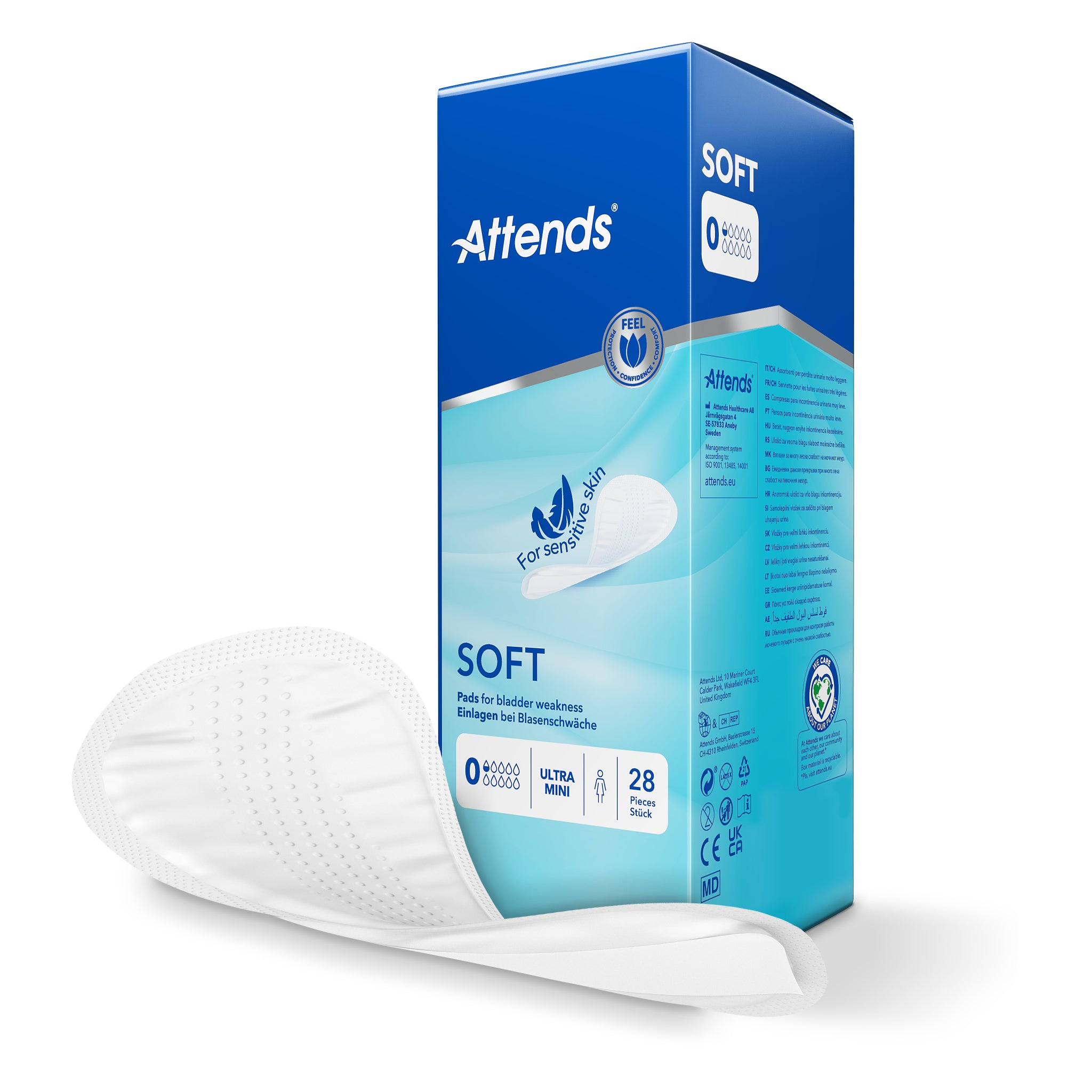 Attends Inlegger soft ultra mini incontinent pads, 28-pack, discreet absorbent incontinence liners for women.
