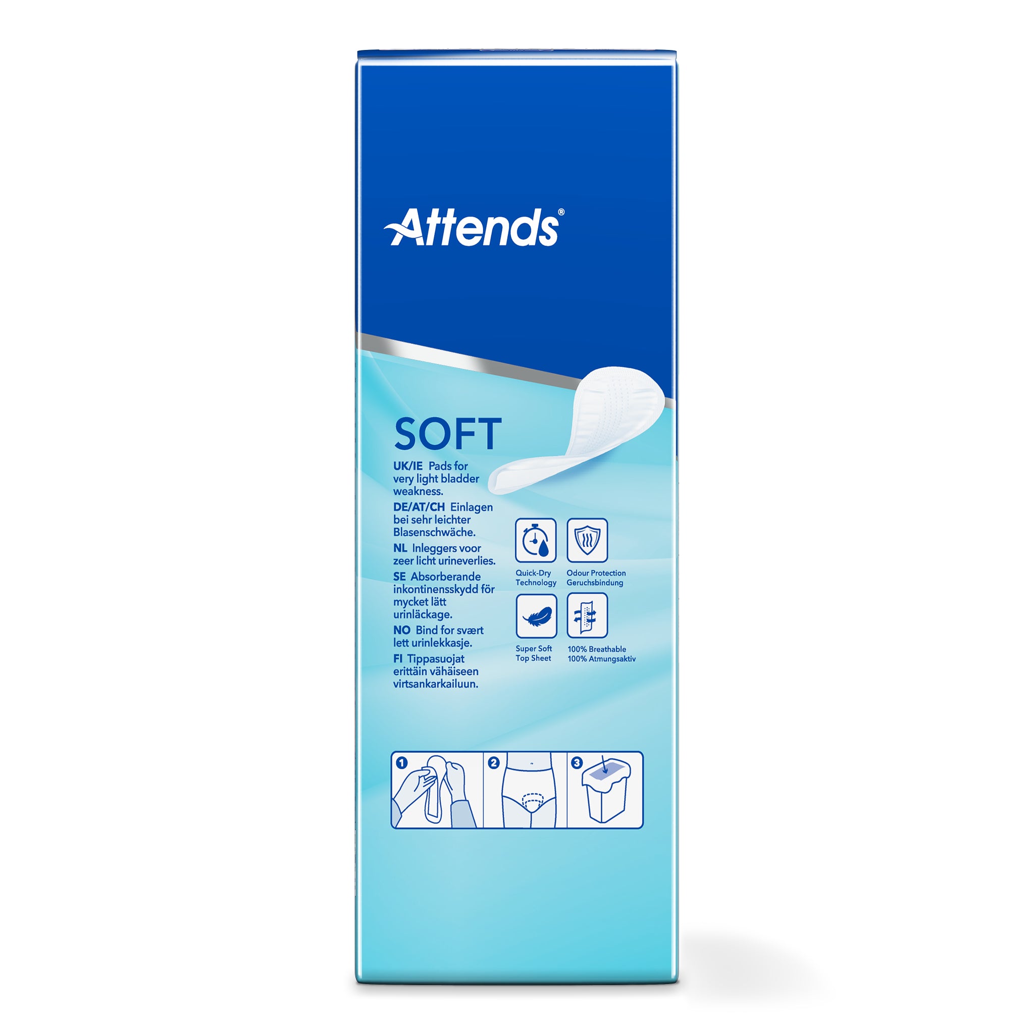 Attends Inlegger soft ultra mini incontinent pads, 28-pack, discreet and absorbent for sensitive bladder care.