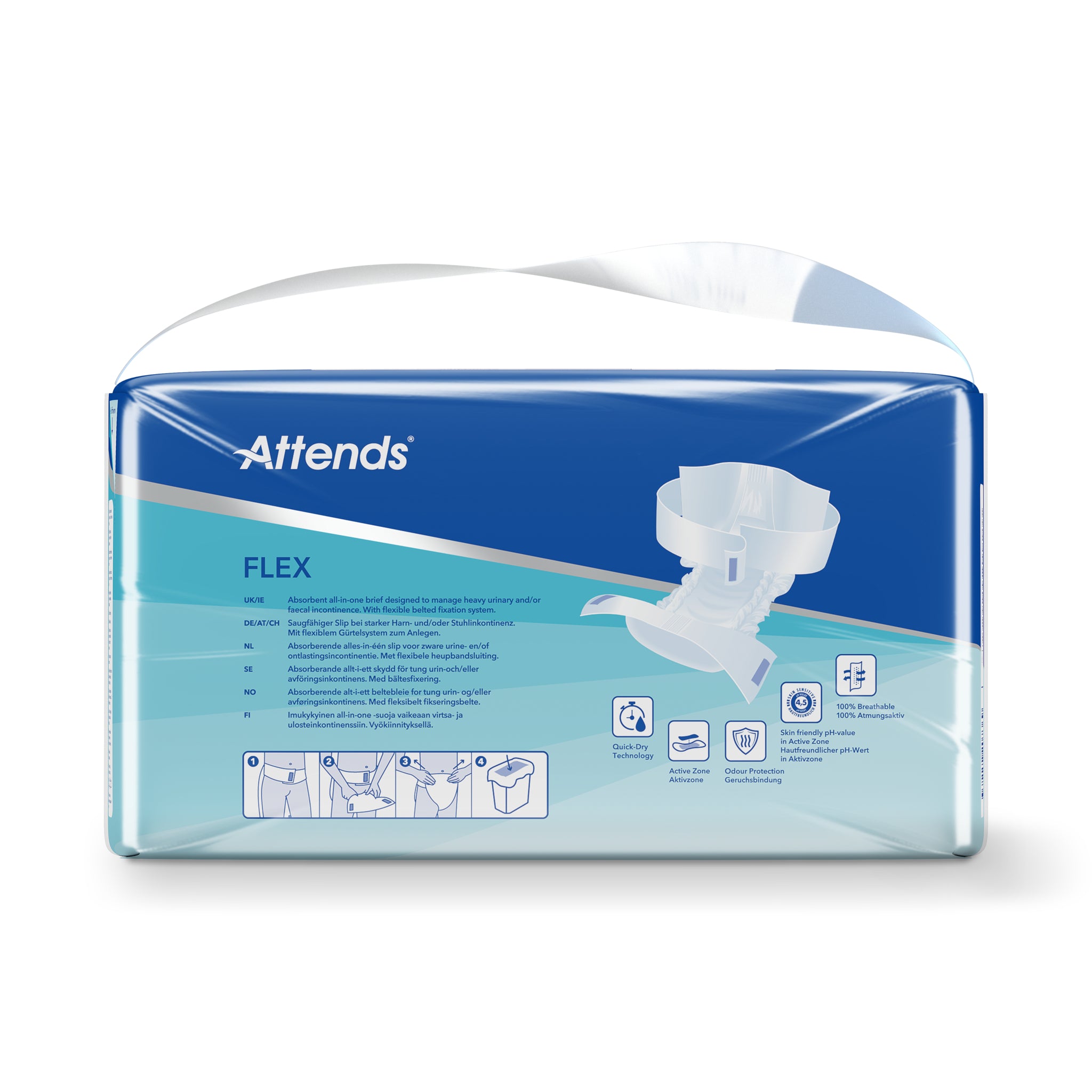 Attends Flex incontinence pads, size M for waist 75-105cm, pack of 28, soft absorbent incontinence product by Attends.