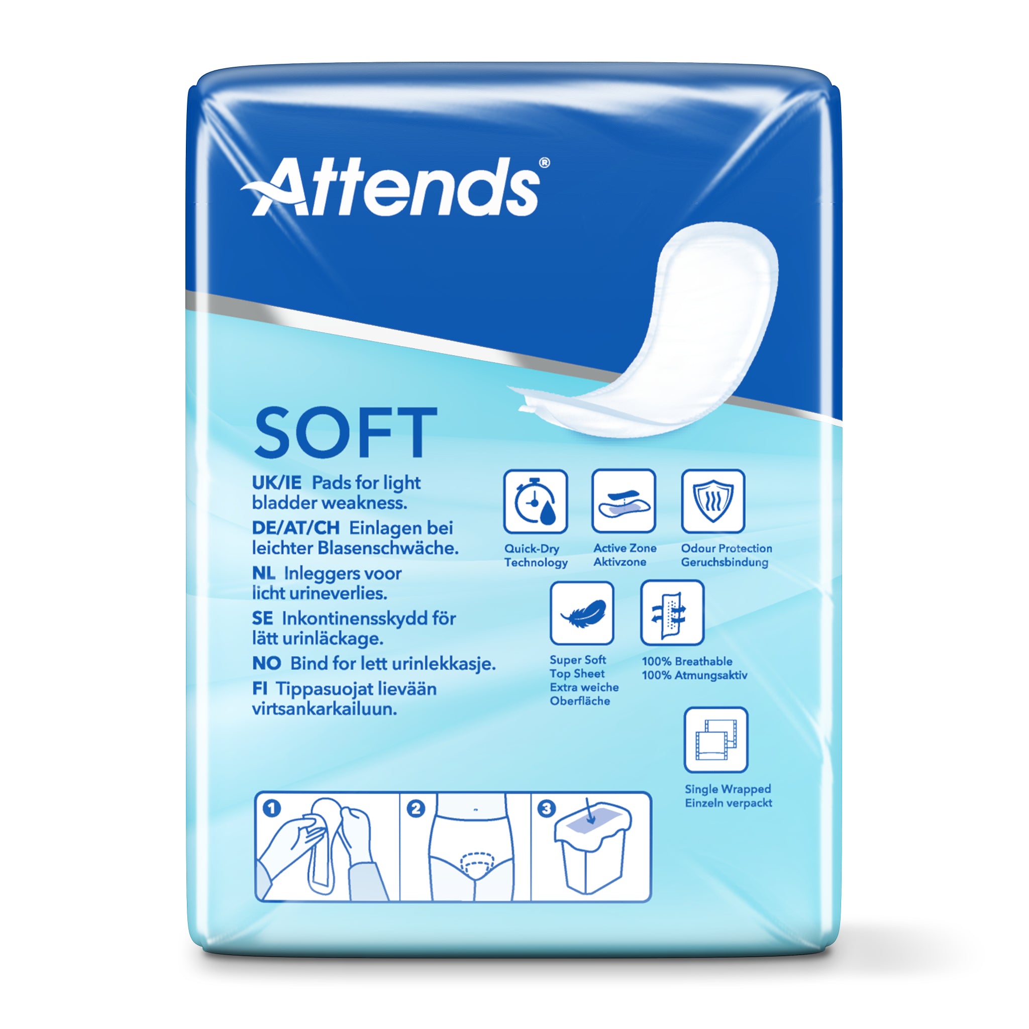 Attends Inlegger soft normal incontinent pads, 12-pack, gray absorbent incontinence pads for discreet protection