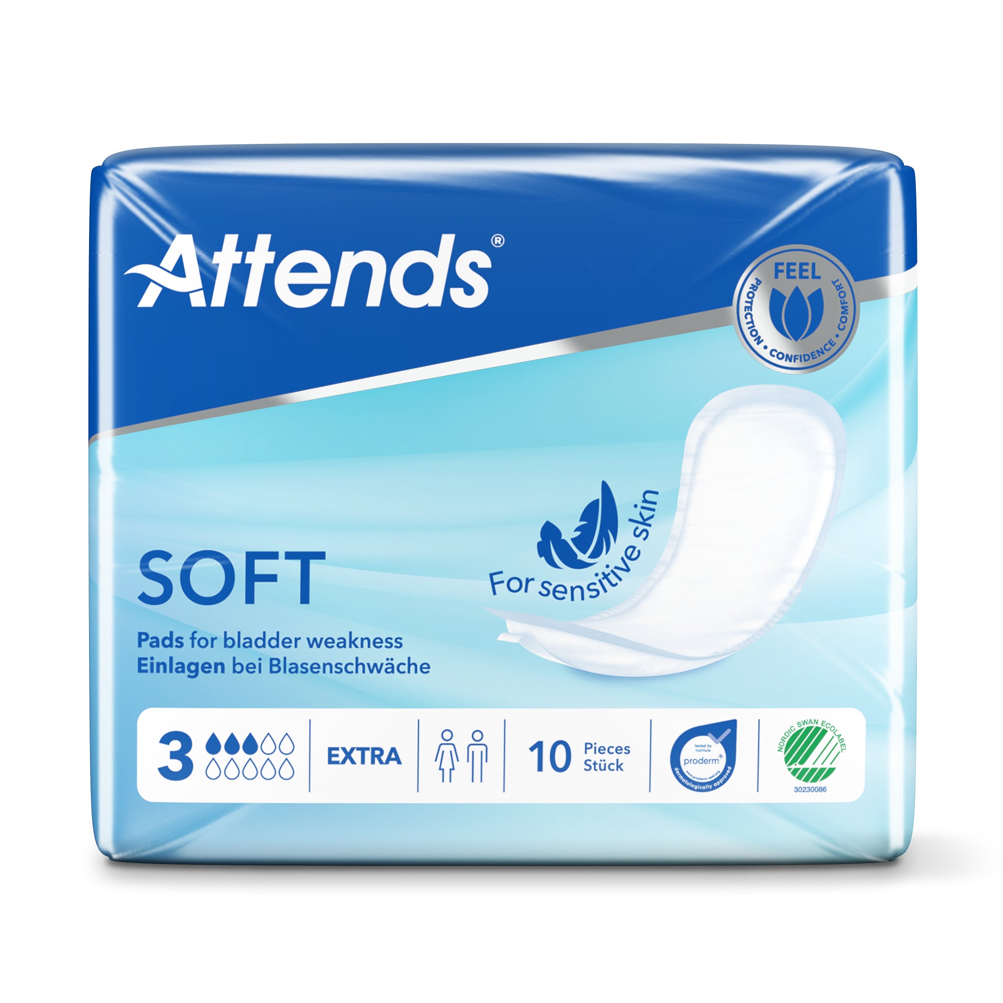 Attends Inlegger Soft Extra 3 incontinence pads, 10-pack, absorbent incontinence protection for adults