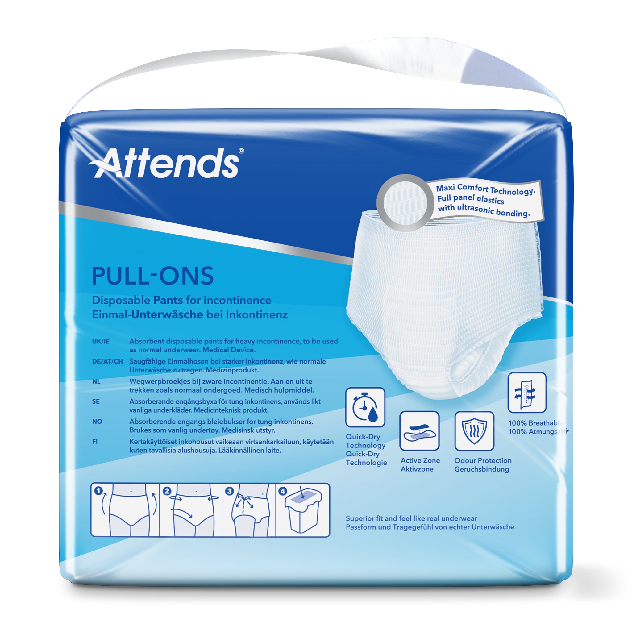 Attends Pull-ons in size L, incontinence underwear for adults, pack of 16.