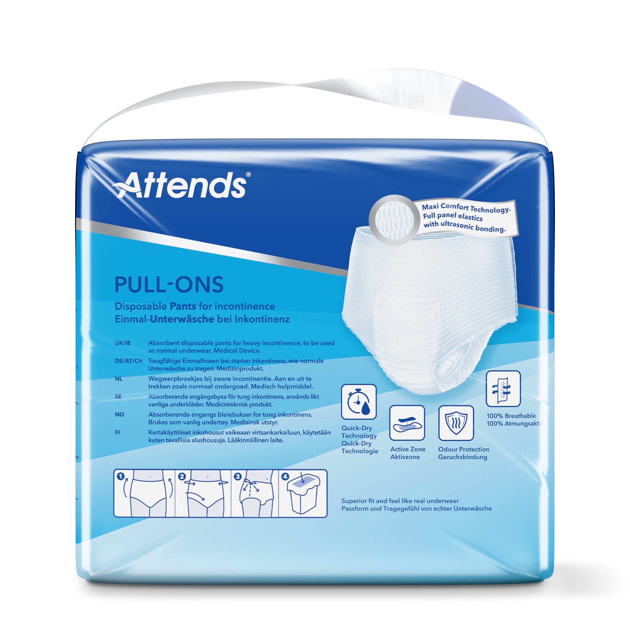 Attends Pull-ons incontinent underwear, size L, set of 14, designed for discreet and comfortable incontinence management.