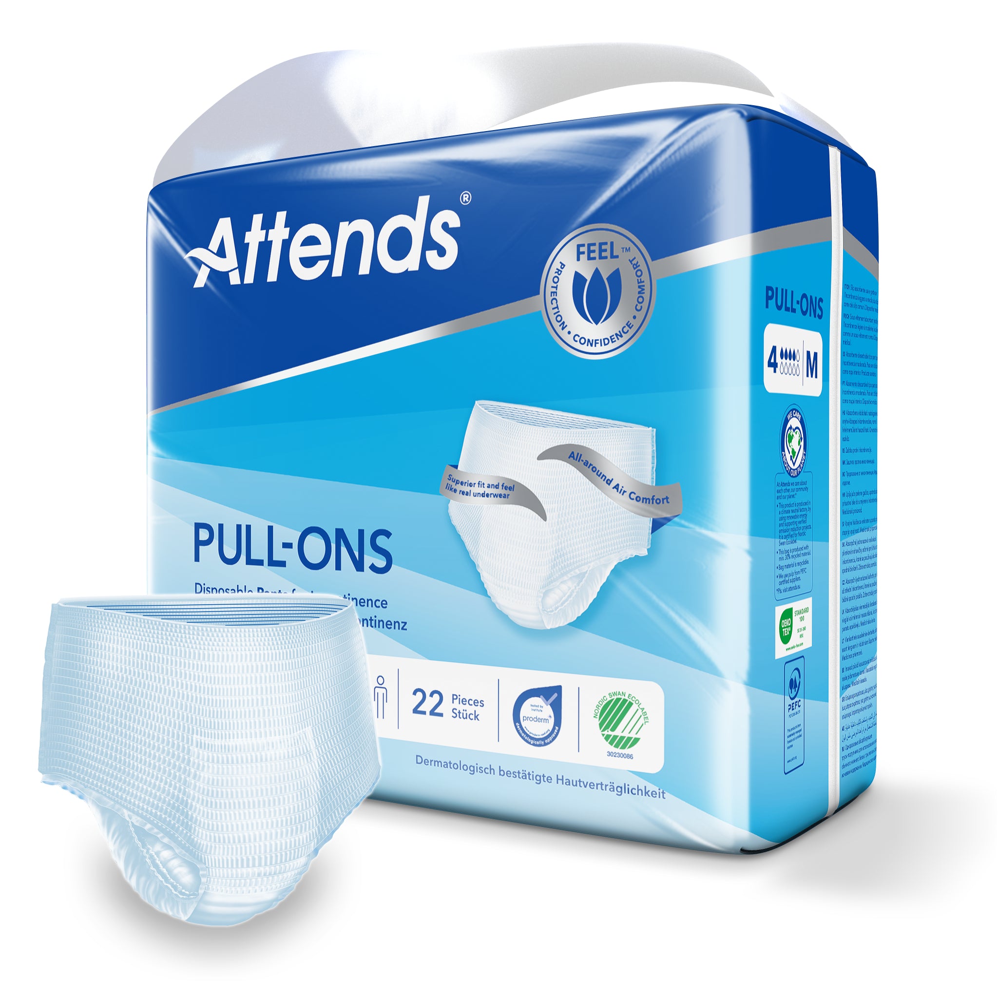 Attends Pull-ons in size M, a pack of 22 incontinence absorbent incontinence briefs for comfortable protection.