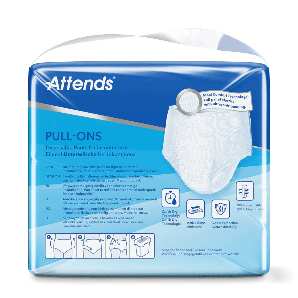 Pack of 22 Attends Pull-ons in size L, discreet incontinent underwear for adults, shown in the image.