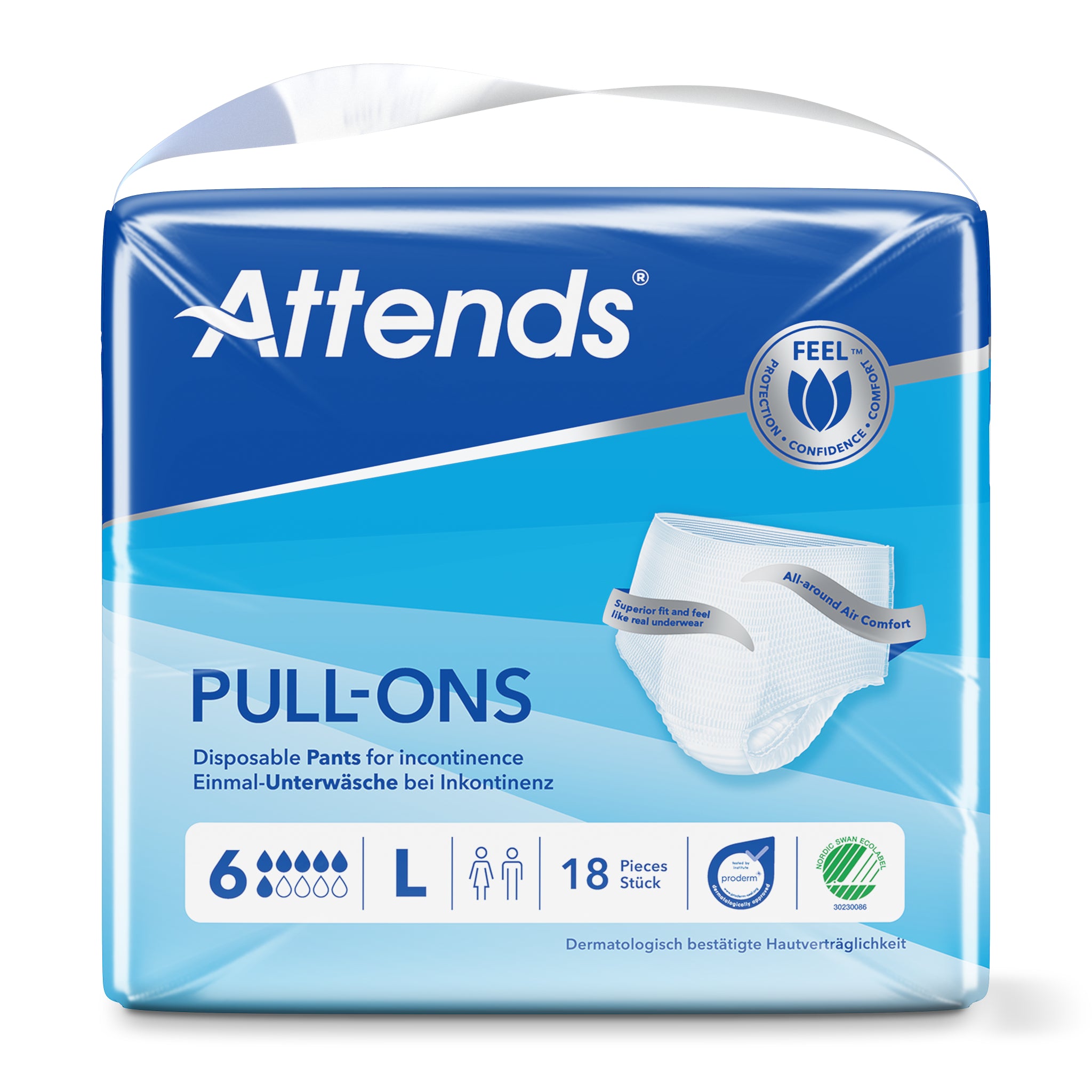 Attends Pull-ons in size L, pack of 18, incontinence underwear for adults with discreet, absorbent design
