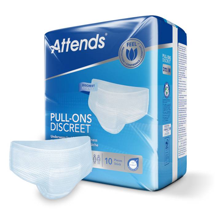 Attends unisex discreet hygiene underwear in size M, 10-pack, designed for intimate comfort and protection.