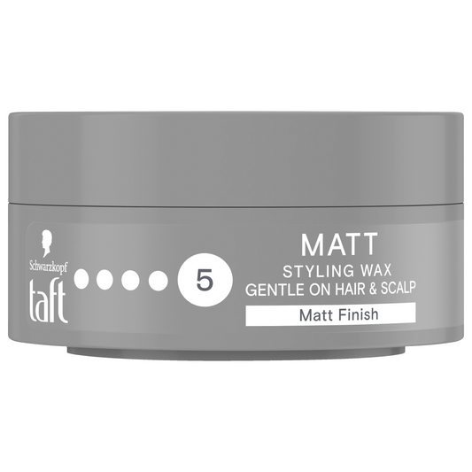 Taft Matt wax for hair styling in 75ml container, natural matte finish, suitable for textured hairstyles.