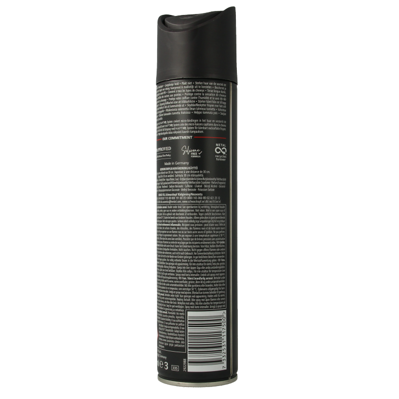 Taft hairspray power 250ml bottle for firm hold and styling, featuring a spray nozzle and clear label with product details.