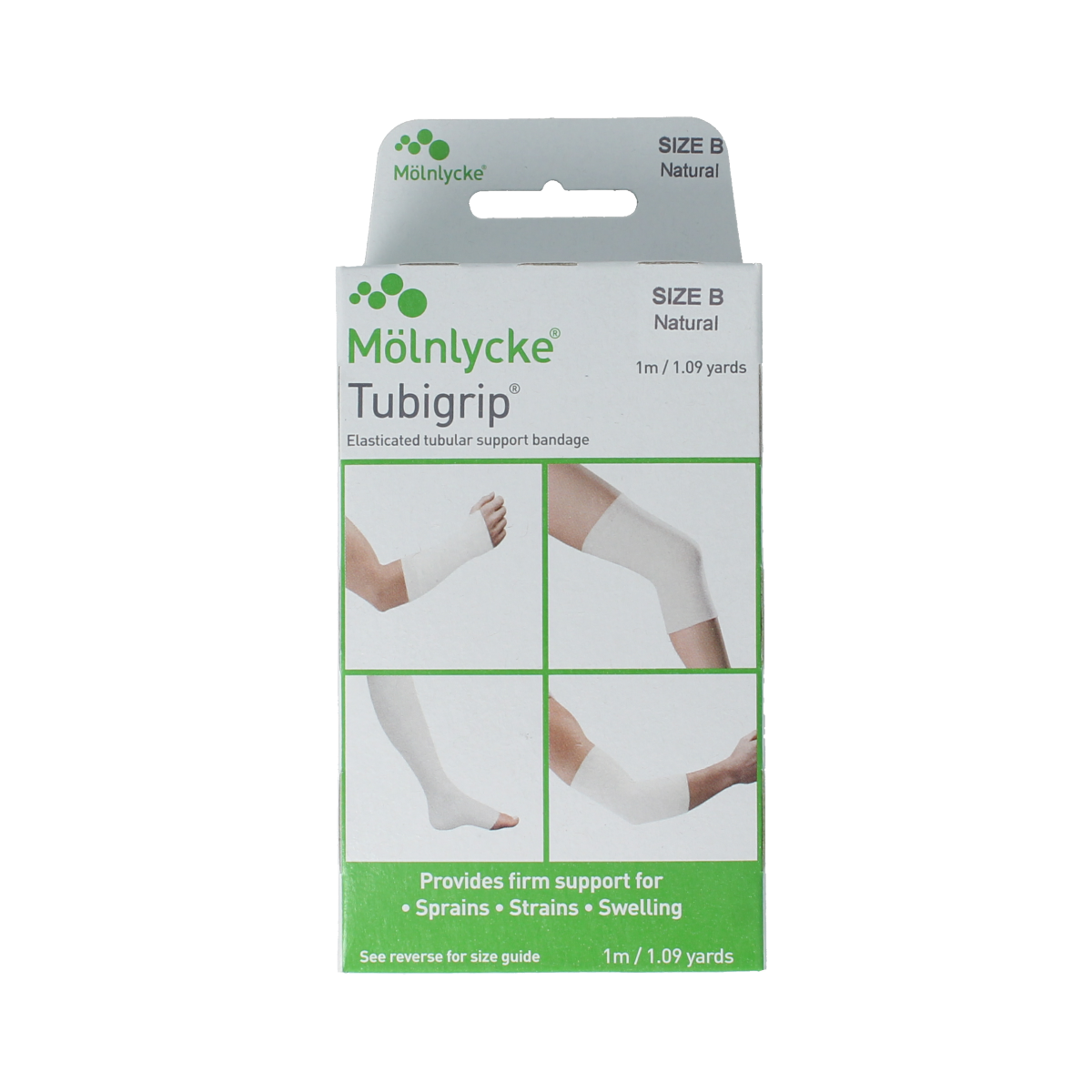 Tubigrip elastic tubular bandage in white, 1520mm length, for compression and support, shown in the image.