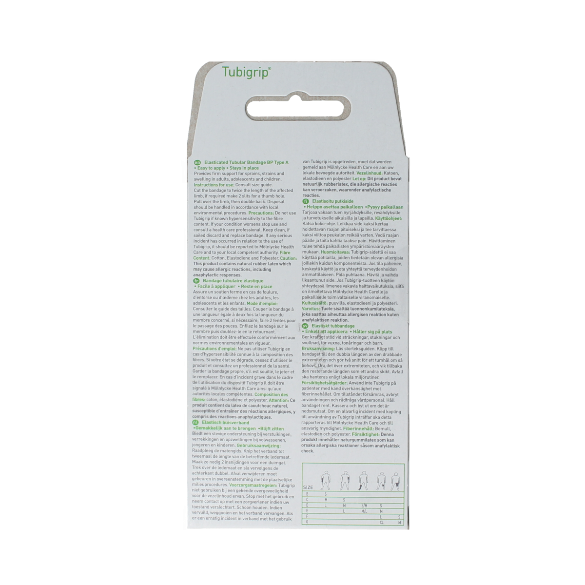 Tubigrip elastic tubular bandage in white, 1520 mm length, for supportive compression, by Tubigrip.