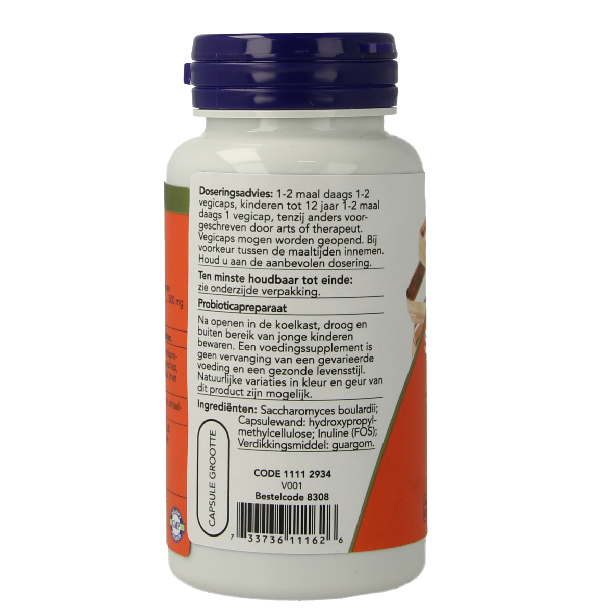 NOW Saccharomyces boulardii probiotic capsules, vegetarian micro-organisms supplement in a bottle with 60 capsules.