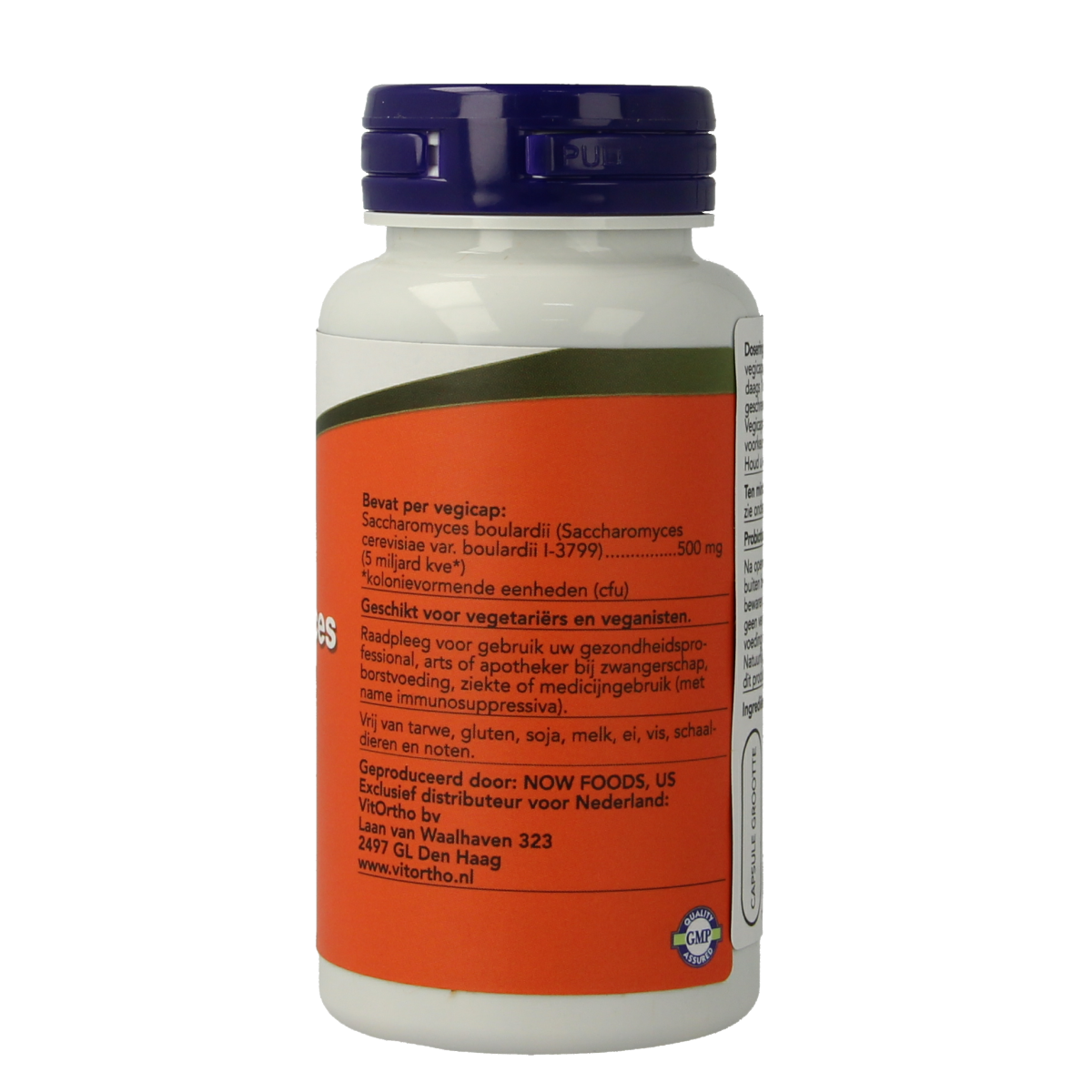 NOW Saccharomyces boulardii 500mg vegetarian capsules, micro-organisms supplement in a bottle with 60 capsules.