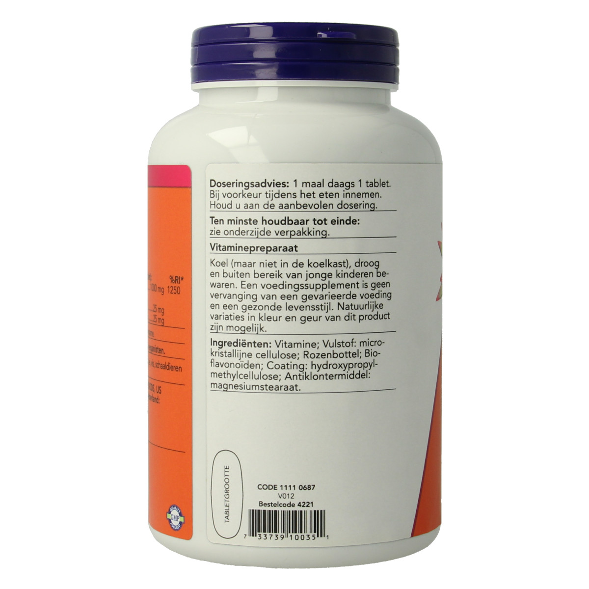 NOW Vitamin C-1000 supplement with rosehip and bioflavonoids in a bottle of 250 tablets, dietary vitamin C supplement.