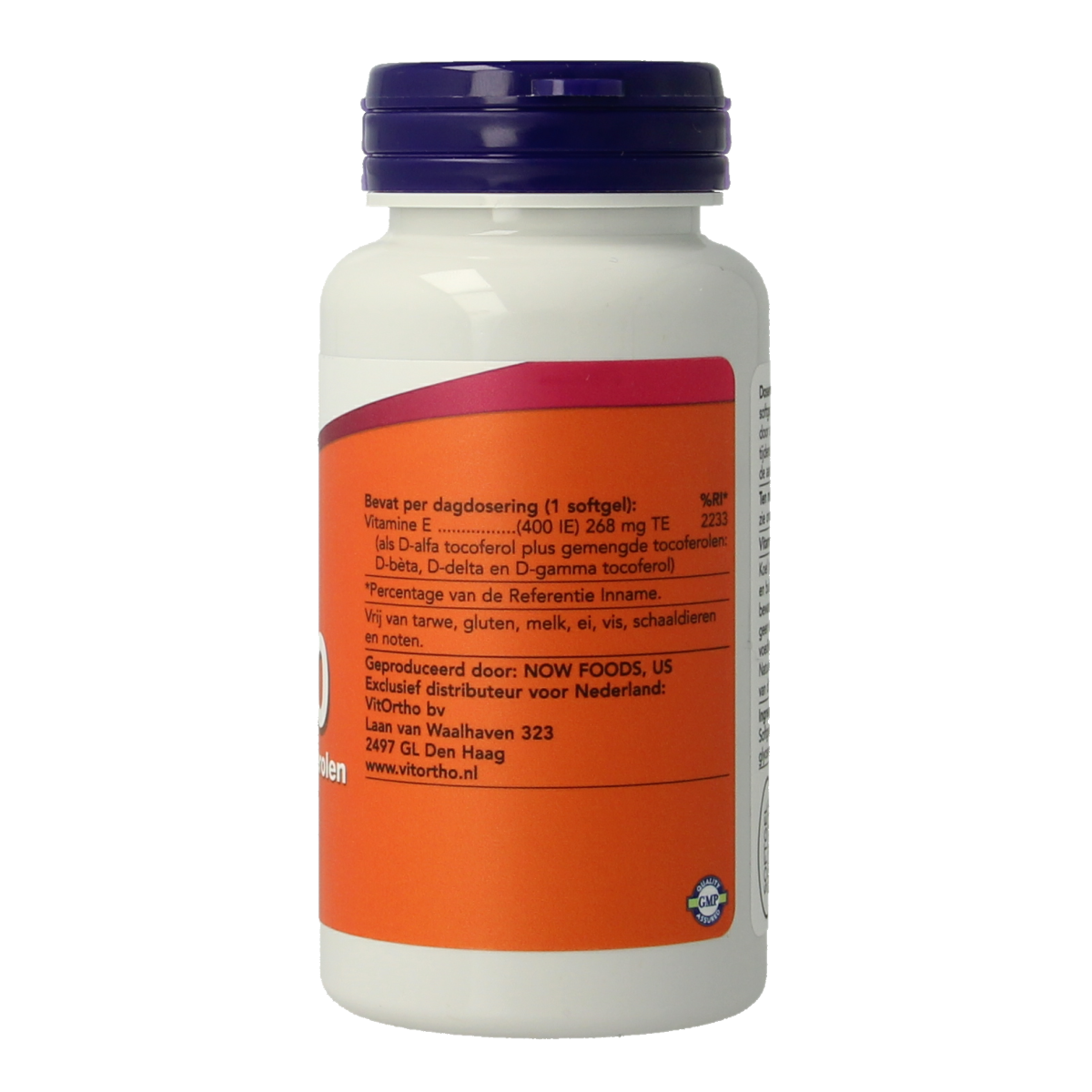 NOW Vitamin E-400 softgels with mixed tocopherols, dietary supplement in a clear bottle showing 100 capsules.