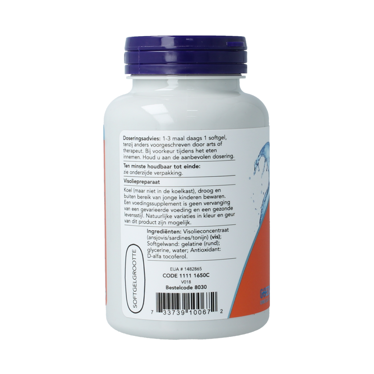NOW Omega-3 Basis softgels with 180mg EPA and 120mg DHA, showing the supplement bottle and softgel capsules.