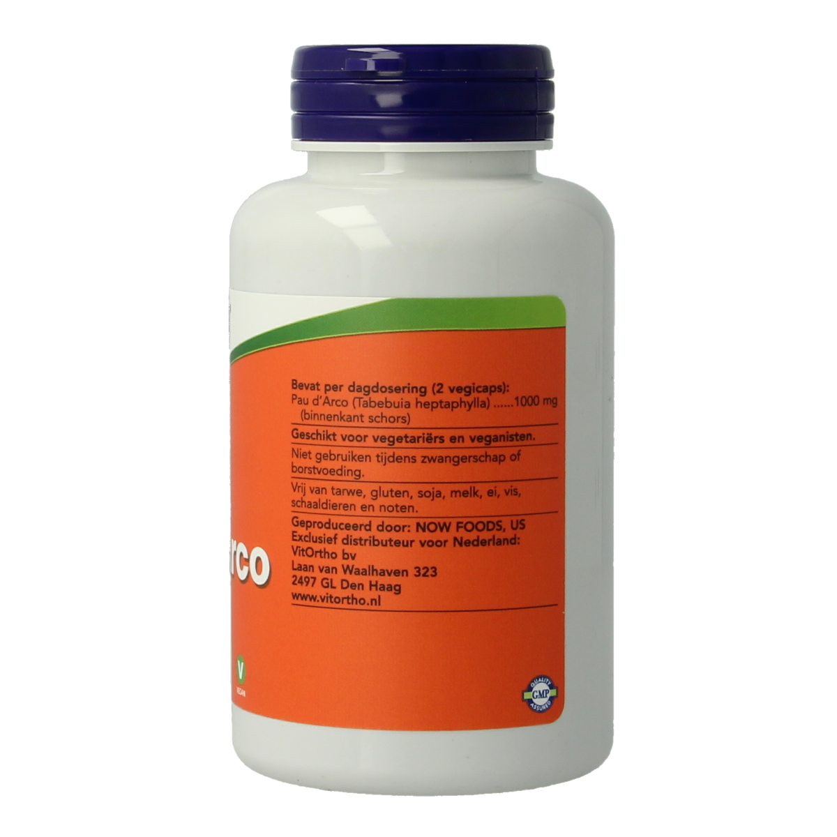 NOW Pau d'arco 500mg vegetarian capsules, herbal supplement bottle with 100 capsules, natural herbal product.