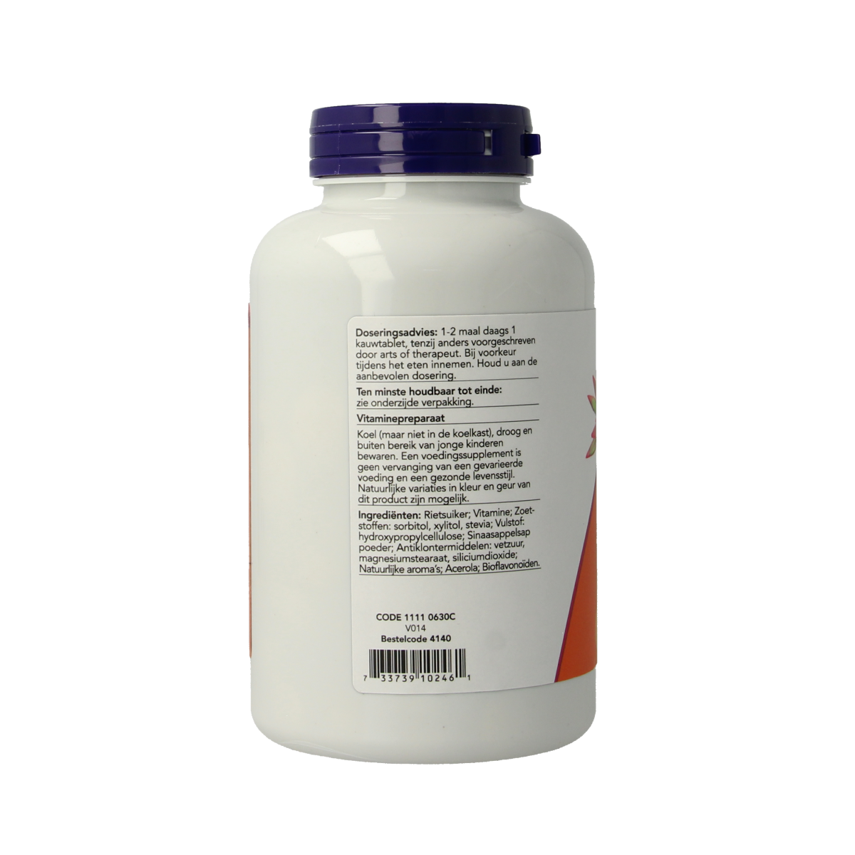NOW C-500 vitamin chewable tablets with orange flavor, 100 count, natural supplement for immune support