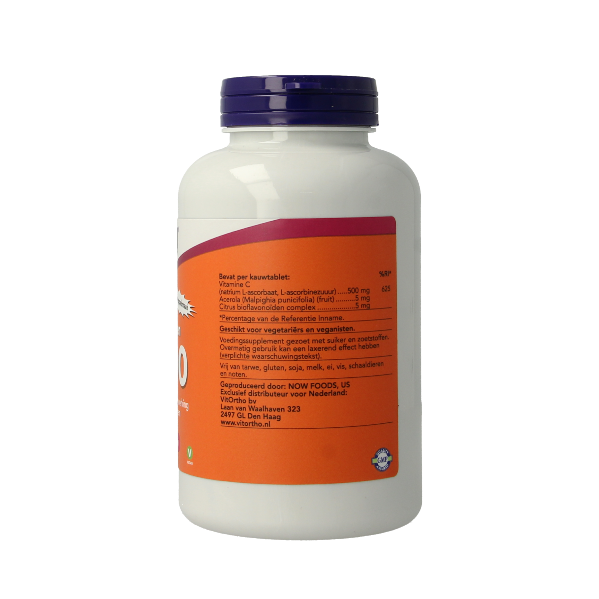 NOW C-500 chewable vitamin tablets in orange flavor, 100-count, natural supplement for immune support.