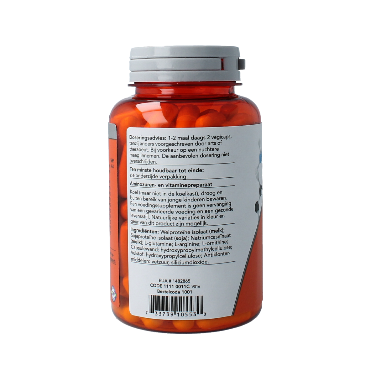 NOW Amino Compleet vegetarian amino acid capsules, 120 count, showing the bottle and capsules on a white background.