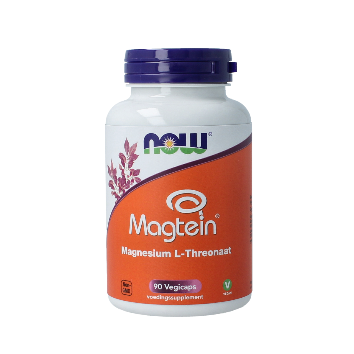 VitOrtho Magtein magnesium L-threonaat vegetarian capsules, dietary mineral supplement in a clear bottle