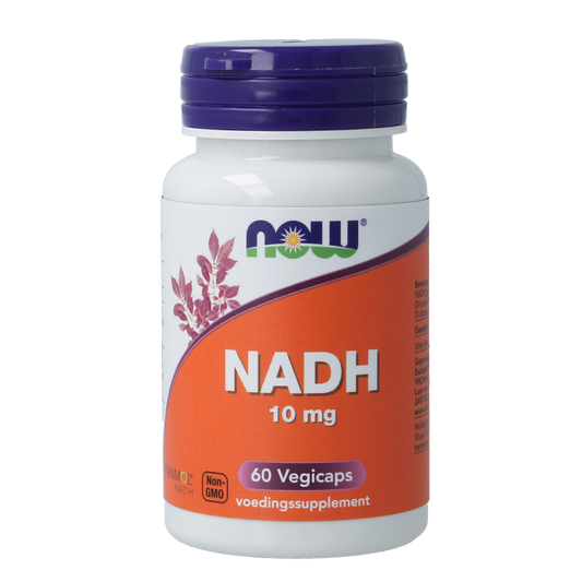Vegetarian VitOrtho NADH 10mg supplement capsules, 60 count, close-up of the bottle with capsules visible inside.