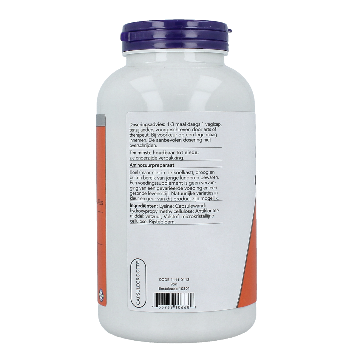 VitOrtho L-Lysine 500mg vegetarian amino acid capsules, 250-count, dietary supplement for immune support and healthy skin.