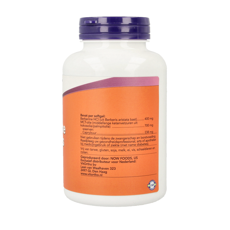 NOW Berberine 400mg softgels, herbal supplement in a clear bottle, with 90 softgel capsules for supporting health.