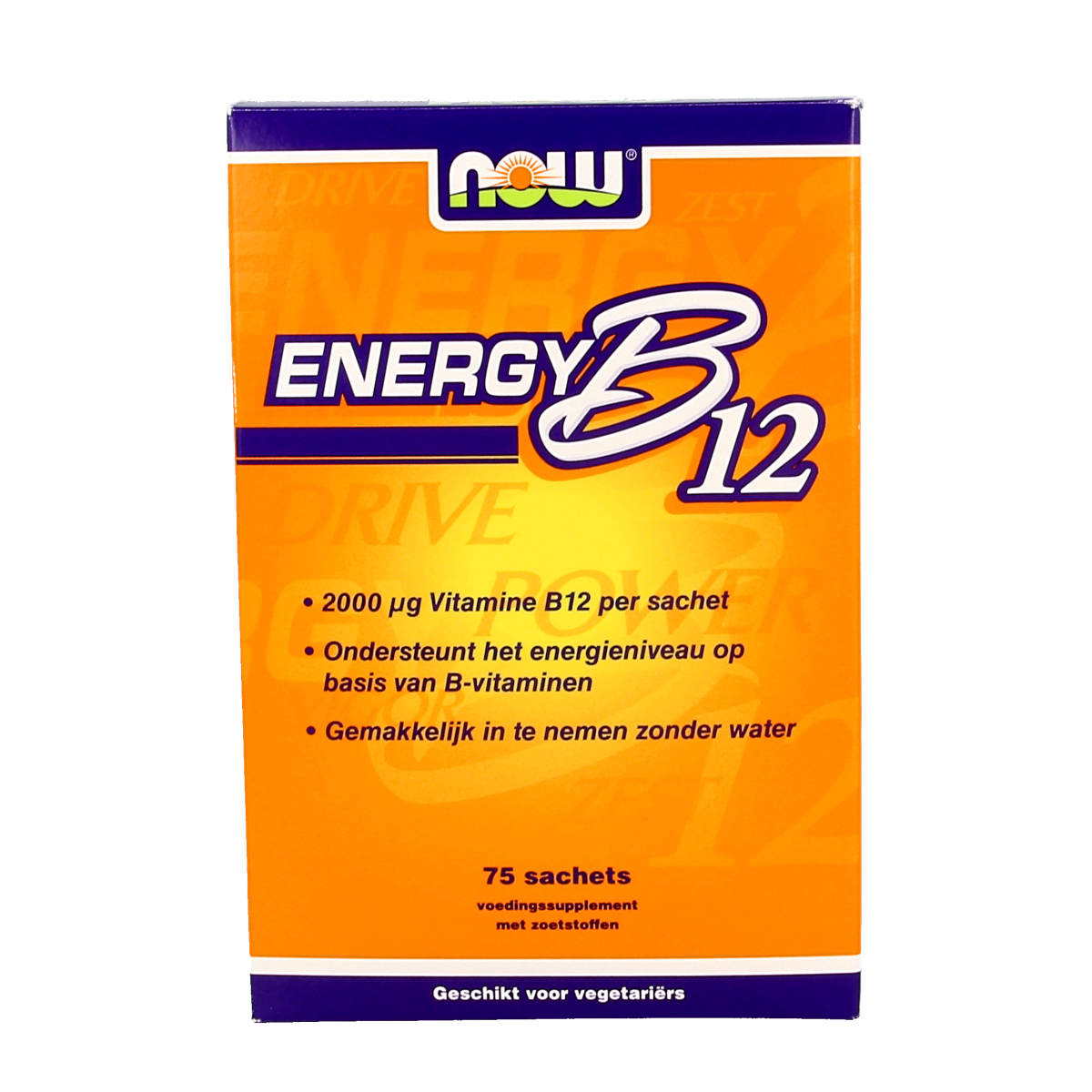 NOW Energy B12 2000mcg sachets, vitamin B12 supplement with 75 sachets, easy-to-use vitamin Enkel by NOW.