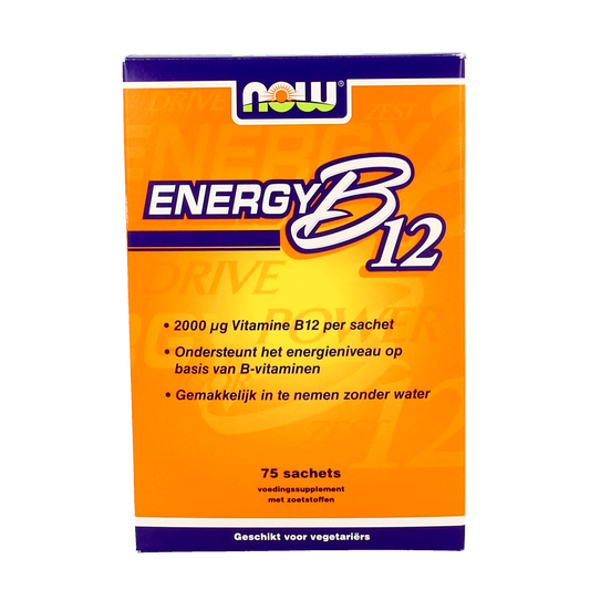 NOW Energy B12 2000mcg sachets, vitamin B12 supplement with 75 sachets, easy-to-use vitamin Enkel by NOW.