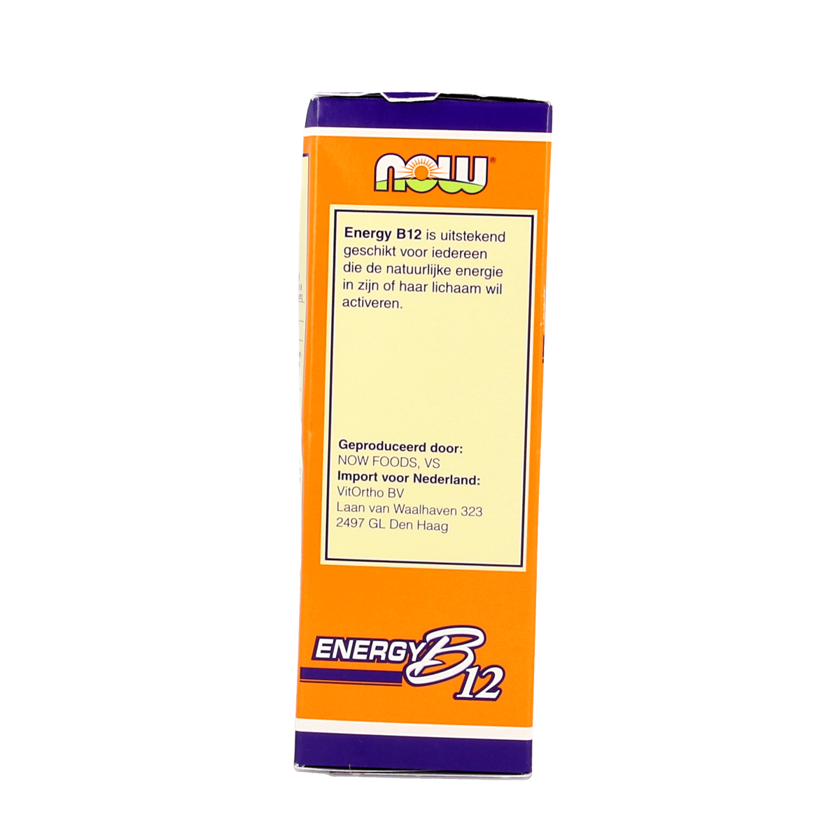 NOW Energy B12 2000mcg vitamin sachets, showing the colorful packaging of the NOW Vitamin Enkel B12 supplement.