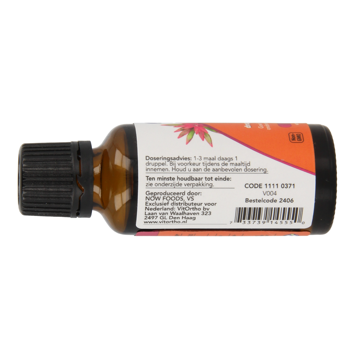 NOW Vitamine D3 druppels 1000IE in 30ml bottle, natural vitamin D supplement with dropper for easy use.