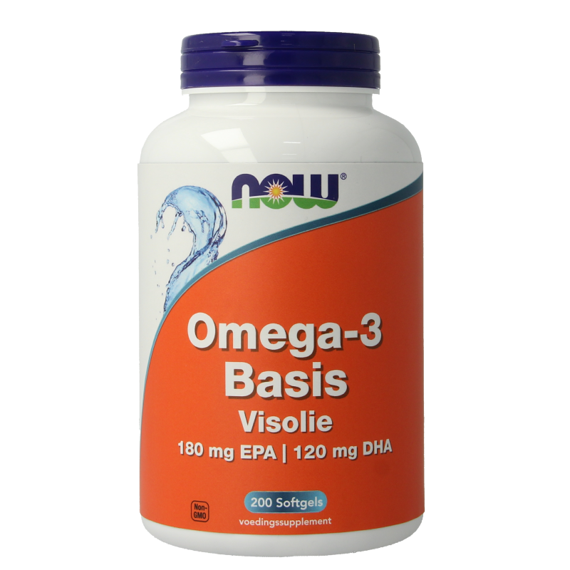 Vetzuren NOW Omega-3 softgels with 180 mg EPA and 120 mg DHA, shown in a clear bottle with softgel capsules.